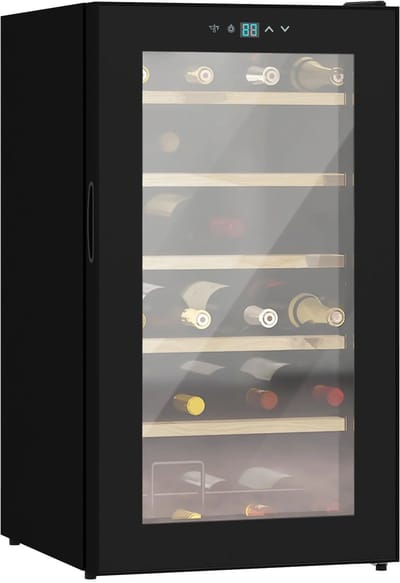 Lifero WijnKlimaatkast - WijnKoeler - WijnKoelkast - Instelbaar Tussen 5°C en 20°C - Zwart met Glas - 24 Flessen Wijn Opslag