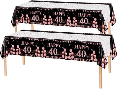 2x Tafelkleed Laken 40 Jaar Verjaardag Versiering Tafeldecoratie Feest Rose/Zwart Tafellaken Plastic Tafelzeil 274*137cm