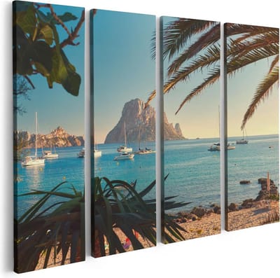 Artaza Canvas Schilderij Vierluik Ibiza Cala d'Hort Strand  - 80x60 - Foto Op Canvas - Canvas Print