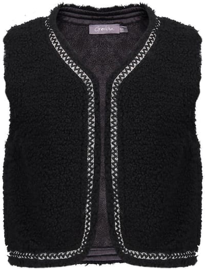 Geisha winter gilet meisjes - zwart - zigzag, teddy borduursel