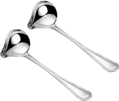 Soeplepel - sauslepel - Met schenktuit - 20 cm - Ideaal voor soepen en sauzen - Geschikt voor feesten en diners - Zilver