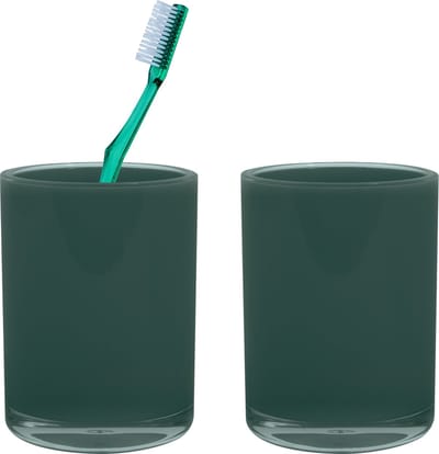 MSV Badkamer drinkbeker/tandenborstelhouder Aveiro - 2x - PS kunststof - donkergroen - 7 x 9 cm