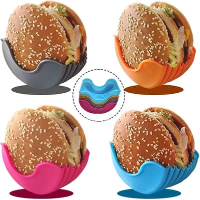 GreaseGuardian Hamburgerhouder - 2 stuks - Hamburger siliconenhoes - Eethulpmiddel voor hamburgers - Morsvrije burgerhoes - Siliconen burgerwrapper - Eten zonder vieze handen - D4.3