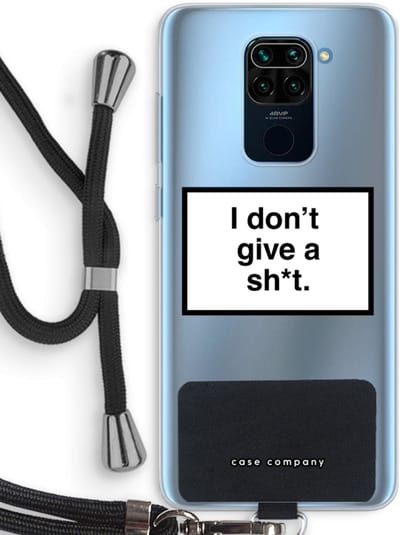 Case Company® - Hoesje met koord geschikt voor Xiaomi Redmi Note 9 hoesje met Koord - Don't give a shit - Telefoonhoesje met Zwart Koord - Bescherming aan alle Kanten en Over de Schermrand