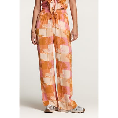 Shiwi Ladies Monaco Trousers Block Palm Iced Strawberry Pink Maat: XS | Wijde Broeken Outlet | Dames | Roze