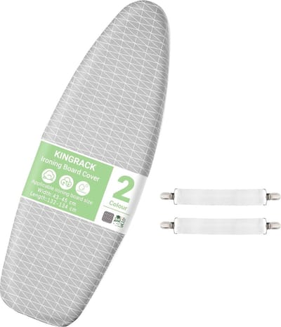 Strijkplankhoes met katoen, Easy-Fit katoenen hoezen en dikke vilten vulling ter bescherming van de strijkplank - Grijs, 45 x 134 cm