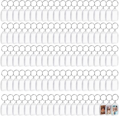 Dailygoods- Sleutelhanger 200 Stuks - Lege Fotolijst Sleutelhangers - Doorzichtig Acryl - Dubbelzijdige Foto's - 5,4 x 3,4 cm - Inclusief Sleutelhanger Ringen - Fotolijstje