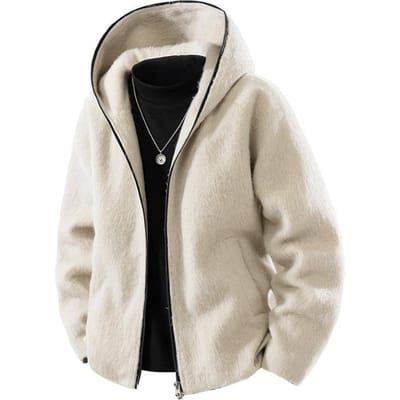 Wollen Wollen Jas met Capuchon voor Heren en Dames In Herfst en Winter Losse Wol 2XL beige