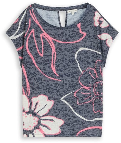 Tom Tailor - T-shirt met bloemenprint - Maat XXL - sky captain blue