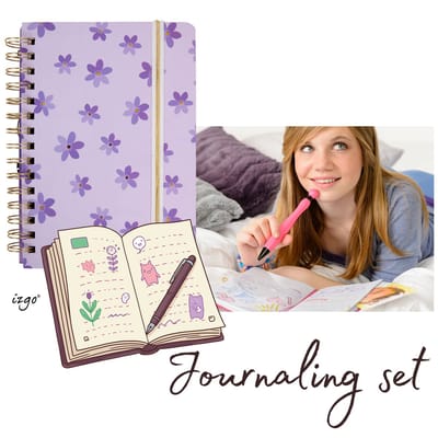 IZGO Journaling set - Dagboek - Notitieboek - Notebook A5 - Pip - Stickers - Bullet Journal - Purple flowers