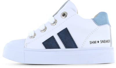 Shoesme Witte Sneaker Met Blauwe Stripings - Sneakers Kinderen - Jongens - White Blue - Microfiber leer - Maat 22