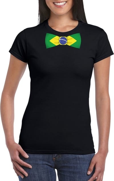 Zwart t-shirt met Braziliaanse vlag strikje dames - Brazilie supporter S