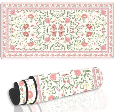 Bloemen gaming muismat met antislip basis, grote muismat met genaaide rand, toetsenbord, bureauonderlegger, bescherming voor pc, computer, laptop, werk, thuis, kantoor, decoratie, 80 x 40 cm