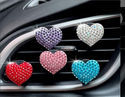 STAR&STER 5-pack autoluchtroosterclips met luchtkussentjes, schattige autoluchtverfrisserclip, autodecoratie-accessoires voor vrouwen en meisjes, autodecoraties, esthetiek (glitterhart)
