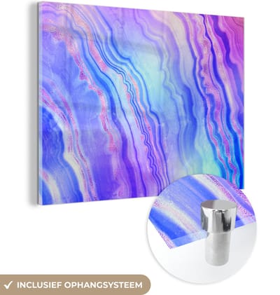 MuchoWow® Glasschilderij 120x90 cm - Schilderij acrylglas - Neon - Edelstenen - Agaat - Foto op glas - Schilderijen