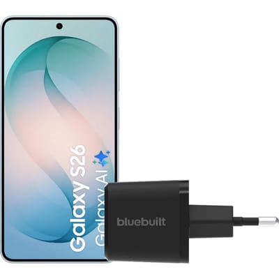 Samsung Galaxy S26 256GB Lichtblauw 5G + BlueBuilt Oplader 65 Watt Zwart