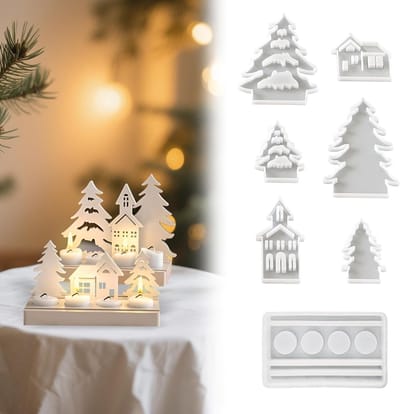 Silicone Kerst Vormen - 3D Huisjes Bomen - Decoraties Maken - Set van 7 stuks - 7 Delig - Niet gespecificeerd