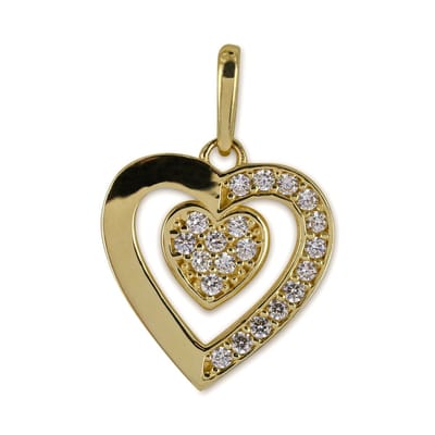 New Bling 9NBSAM-G210514 Gouden hanger - Dames - Hartje - Zirkonia - 11,8 x 11,5 mm - 14 Karaat - Goud