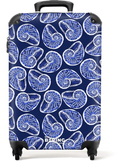 NoBoringSuitcases.com - Koffer - Blauwe schelpen patroon - Past binnen 55x40x20 cm en 55x35x25 cm - Trolley handbagage - Valiezen met wieltjes volwassenen - Reiskoffer op wielen - Rolkoffer lichtgewicht
