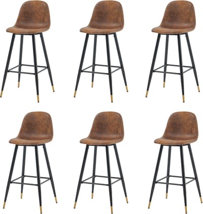 Meubles Cosy Barstoelen - Set Van 6 Imitatie Suède Met Rugleuning Industrieel - Zwart & Goud