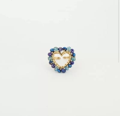 Michelle Bijou, ring, goud, kralen, blue, hart, stainless steel