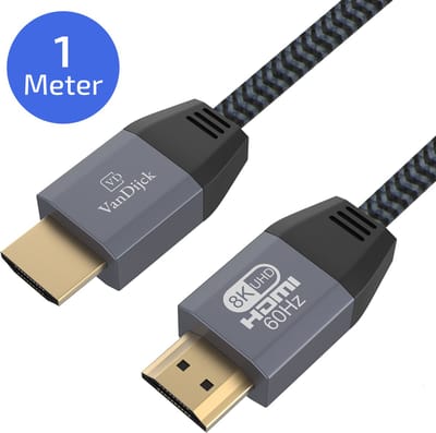 VanDijck Premium HDMI kabel 2.1 - 1 meter - 4K 120Hz - 8K 60Hz - Titaniumgrijs