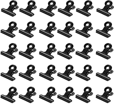 30pcs Kleine Bulldog Paper Clips - Metalen Clips - Bindclips voor Foto's - Kantoor en Keuken (Zwart, 22mm)