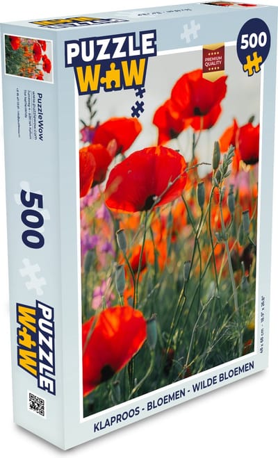 Puzzel Klaproos - Bloemen - Rood - Paars - Weide - Legpuzzel - Puzzel 500 stukjes