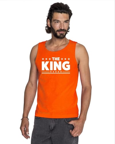 Oranje Koningsdag The King tanktop shirt/ singlet heren - Oranje Koningsdag kleding. S