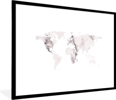 Poster in lijst - Fotolijst 80x60 cm - Posters - Wereldkaart - Marmer - Grijs - Posterlijst zwart - Decoratie - Wanddecoratie woonkamer - Muurdecoratie slaapkamer