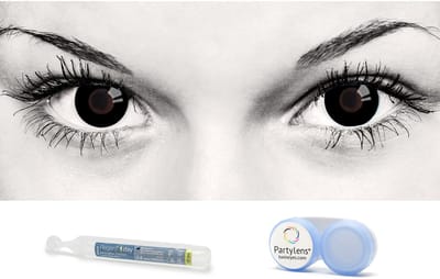 Partylens® zwarte kleurlenzen - Black Out - combi-set zachte jaarlenzen met vloeistof & lenshouder - Halloween - Cosplay
