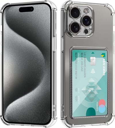 Hoesje Geschikt voor iPhone 15 Pro Hoesje Met Pashouder Siliconen Shockproof Case - Arara Backcover- Transparant