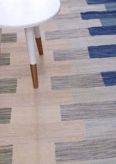 Blauw Tapijt Laagpolig Handgeweven Wollen Vloerkleed - Koho Afghan Modern Kelim 193x154 - 193x154cm- Modern - Woonkamer - Salon - Slaapkamer - Eetkamer