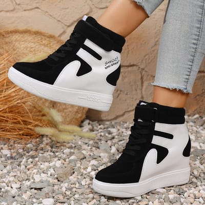 Dames Sneakers Herfst Interne Verhoging Vulkaniseren Damesschoenen Comfortabele Sleehakken Schoenen Vrouwelijk Hoge Top Platform Casual Sneakers 37 wit