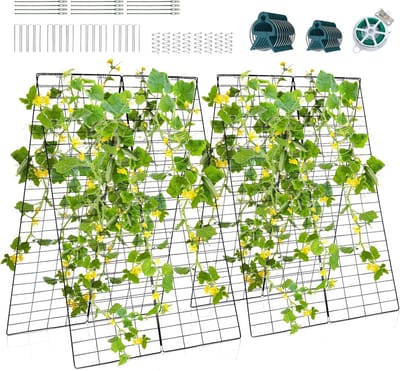 KOMFOTTEU 2-delige komkommerhekjes, tuinhekwerk voor klimplanten, groenten en bloemen, stabiele A-vormige plantendrager met complete accessoireset, robuuste plantenlaties, 128 x 86 cm