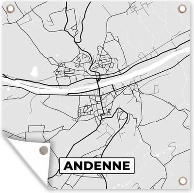 Tuin poster Stadskaart – Zwart Wit - Kaart – Andenne – België – Plattegrond - 200x200 cm - Tuindoek