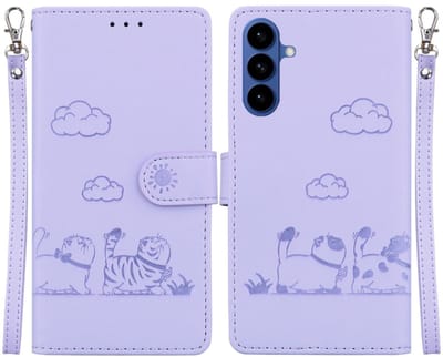 BookCover Hoes Etui geschikt voor Samsung Galaxy S26 - Cartoon Cats - Kat - Paars - Reliëf