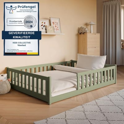 Kindvloerbed 140x200 met Valbeveiliging en Lattenbodem - Montessori Stijl
