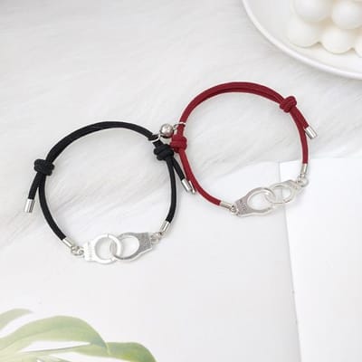 2 stuks magneet paar armband handboeien armband verstelbare bijpassende geliefden armband Valentijnsdag cadeau paar armband white