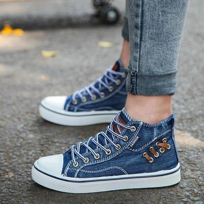 Zomer Heren Denim Casual Schoenen Mode Naaien Platform Sneakers Ademend Dames Hoge Top Canvas Schoenen Unisex Gevulkaniseerde Schoen 41 gray