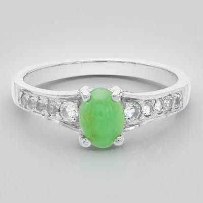 Cavill - Zilveren damesring 925 Sterling met 0,28 ct keizerlijk chrysopraas en 0,57 ct witte topaas - elegant ovaal