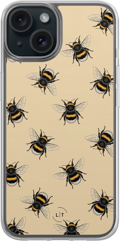 Hoesje geschikt voor iPhone 15 - Bijen print - 2in1 backcover - Print / Illustratie - Geel - Leuke Telefoonhoesjes