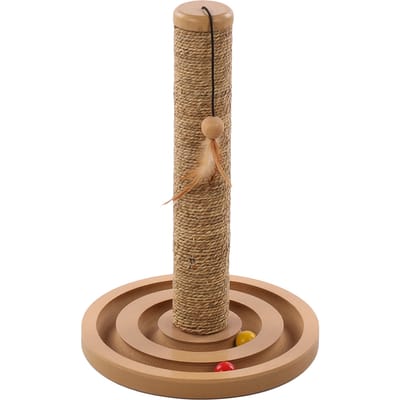 Krabpaal – Flamingo Brigitte Bruin & Naturel – 30 × 30 × 45,5 cm – zeegras krabpaal – met speeltje – compact – voor katten
