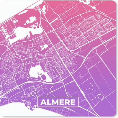 Muismat 20x20 cm - Mousepad Stadskaart - Almere - Paars - Roze - Muismatten