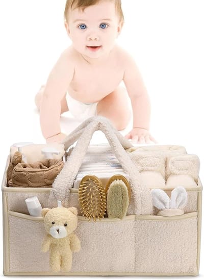 Luiertas - Luiermand - Luierorganizer - Opbergmand - Opbergmand babydoekjes - Commode organizer - Kraamcadeau - Auto-organizer - Babykamerorganizer - Draagbare opbergmand - 38X25.4X17.8CM - Lvoorwit