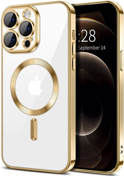 Backcover hoesje Geschikt voor: iPhone 15 Plus met geïntegreerde Camera lens bescherming [magnetische hoes] compatibel met MagSafe Dames Heren - Goud