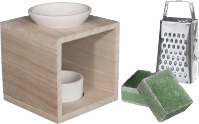 Ideas4seasons Amberblokjes/geurblokjes cadeauset - dennen - inclusief geurbrander en mini rasp