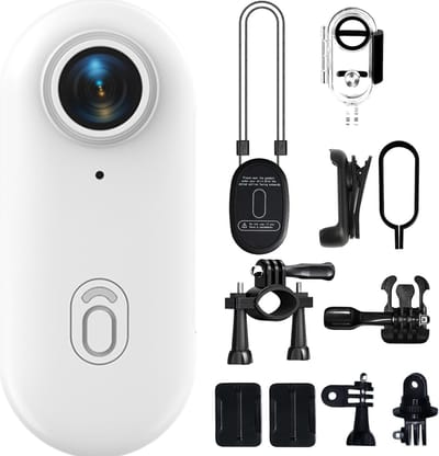 Mini Action Camera - Draagbare bodycam met duim-POV-functie - Draagbare videorecorder met IPX7 waterdichte onderwatercamcorder, helmbevestiging en magnetische sport-DV voor op de fiets - Wit
