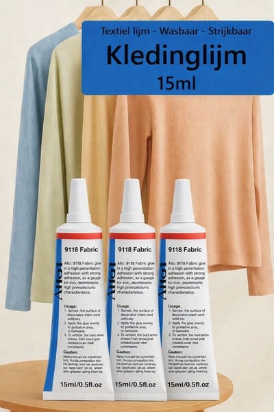 TLVX 3 stuks Super Sterke Kledinglijm 15ml / Textiel lijm / Katoen lijm / Kleding Stof Lijm / Secondelijm / Droogt in 20sec / Wasbaar / Transparant / Blijft flexibel / Wassen, Stomen en Strijken na verlijmen mogelijk! 3 Tubes Totaal 45ml!
