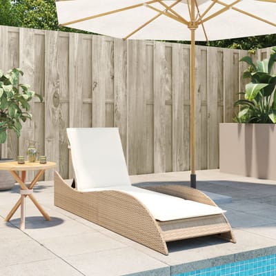 vidaXL - Ligbed - met - kussen - 60x205x73 - cm - poly - rattan - beige